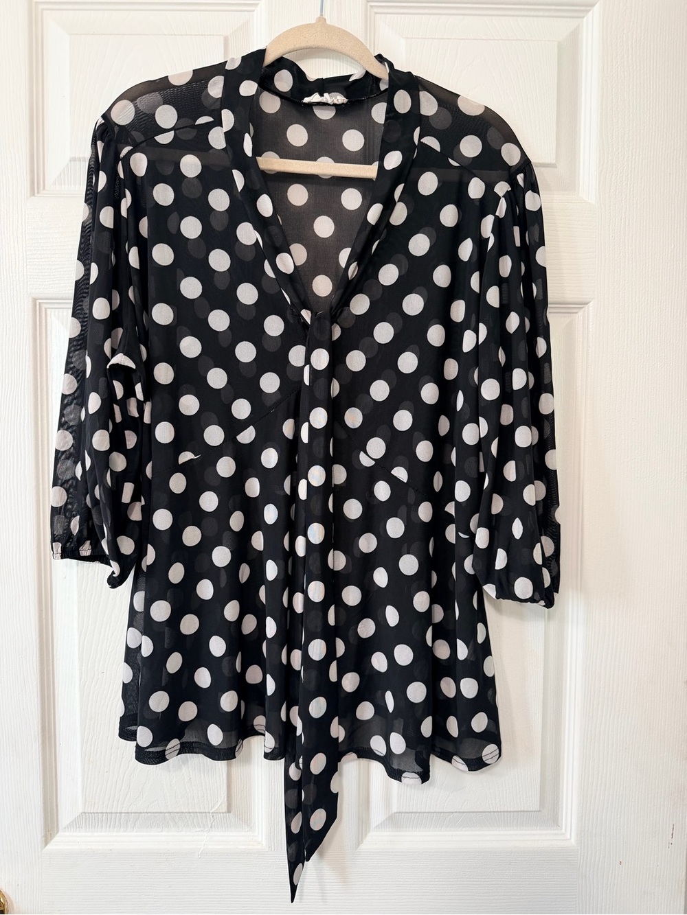 Siren Lily Black and White Polka Dot Tie-Neck Blouse Size XL